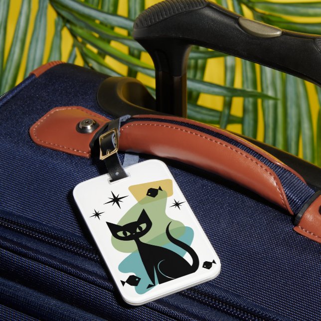 Mid Century Modern Atomic Age Cat Luggage Tag (Front Insitu 1)