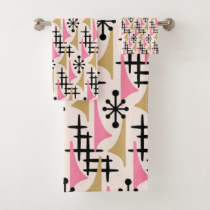 Mid Century Modern Atomic Age Pattern Bath Towel Set