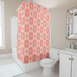 Mid Century Modern Atomic Age Stars 50s Pink Shower Curtain