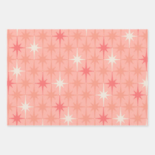 Mid Century Modern Atomic Age Stars Pink Pattern Wrapping Paper Sheet