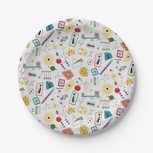 Mid Century Modern Atomic Age STEM Physics Scatter Paper Plate (Front)