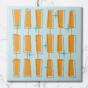Mid Century Modern Atomic Blocks Aqua, Orange Tile