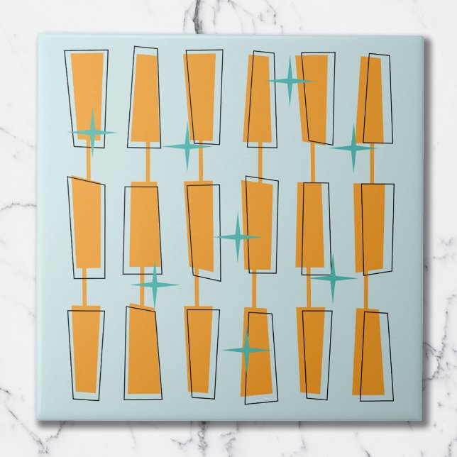 Mid Century Modern Atomic Blocks Aqua, Orange Tile (Creator Uploaded)
