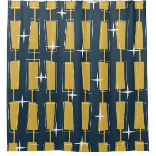 Mid Century Modern Atomic Blocks Navy, Mustard Shower Curtain