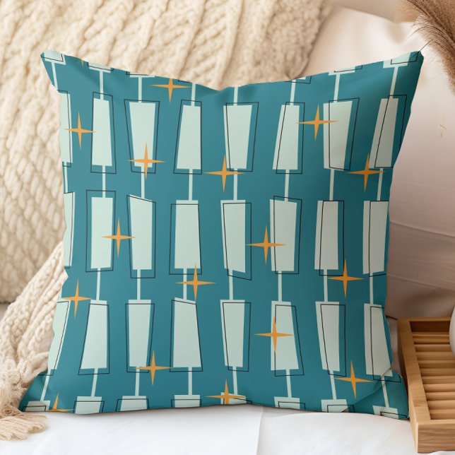 Mid Century Modern Atomic Blocks Teal, Aqua Cushion (Creator Uploaded)