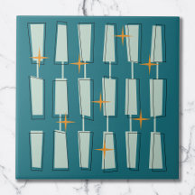 Mid Century Modern Atomic Blocks Teal, Aqua