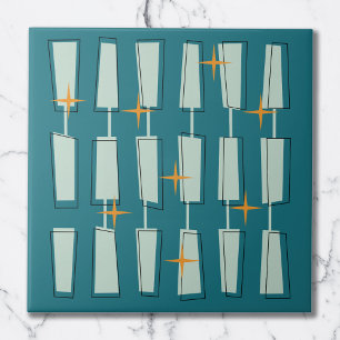 Mid Century Modern Atomic Blocks Teal, Aqua Tile