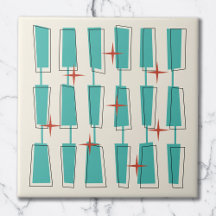 Mid Century Modern Atomic Blocks Teal, Cream, Red