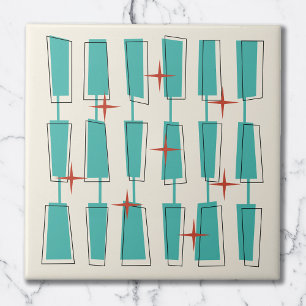 Mid Century Modern Atomic Blocks Teal, Cream, Red Tile