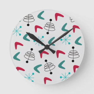 Mid-Century Modern Atomic Boomerangs Round Clock