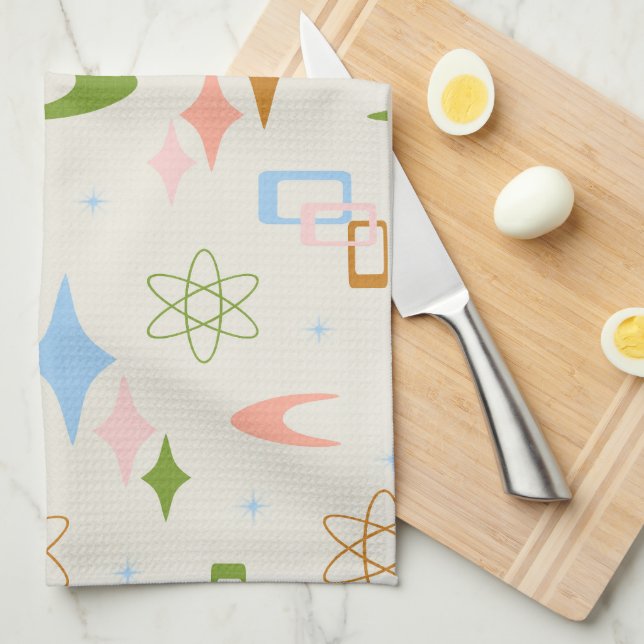 Mid Century Modern Atomic Boomerangs Tea Towel (Quarter Fold)