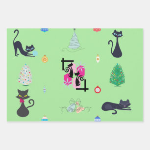 Mid Century Modern Atomic Cat Christmas Holiday  Wrapping Paper Sheet