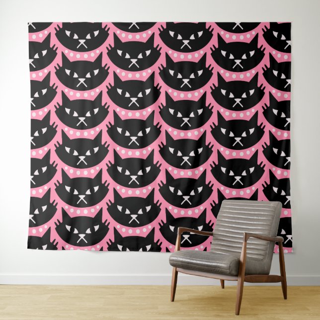Mid Century Modern Atomic Cat Pattern Tapestry (In Situ (Horizontal))