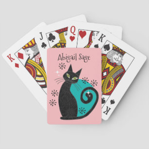 Mid Century Modern Atomic Cat Pink Blue Retro Playing Cards