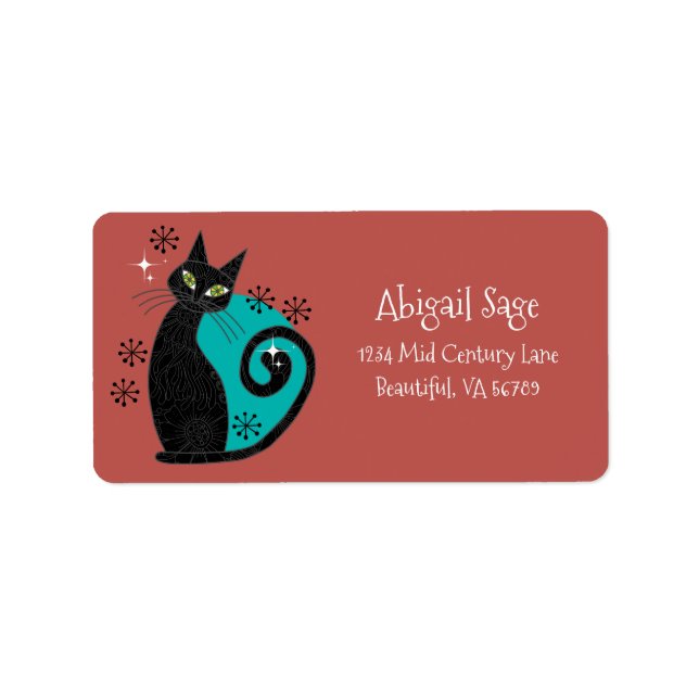 Mid Century Modern Atomic Cat Retro Address Label (Front)
