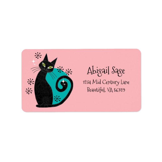 Mid Century Modern Atomic Cat Retro Address Label (Front)