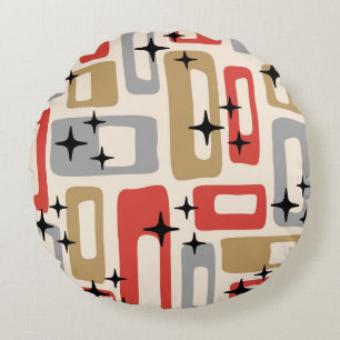 Mid Century Modern Atomic Christmas Round Cushion