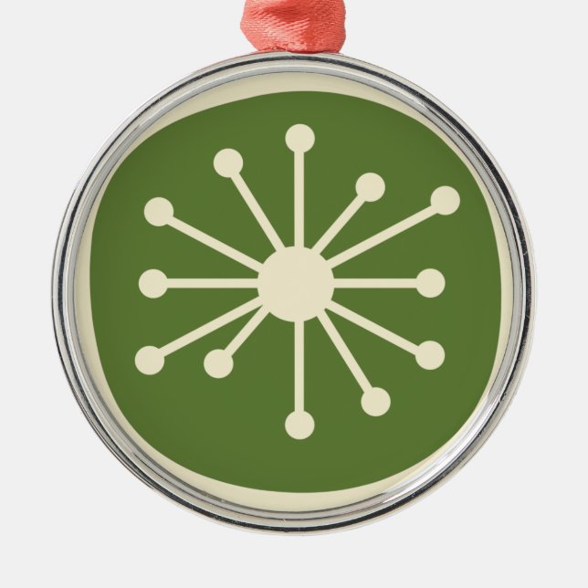Mid Century Modern Atomic Dot Green & Cream Metal Tree Decoration (Front)