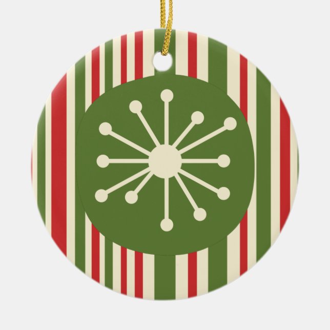 Mid Century Modern Atomic Dot Retro Christmas  Ceramic Tree Decoration (Front)