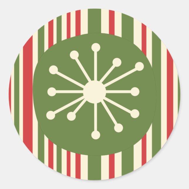 Mid Century Modern Atomic Dot Retro Christmas  Classic Round Sticker (Front)