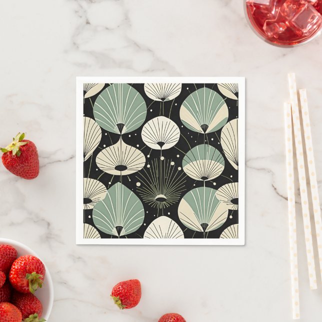 Mid Century Modern Atomic Drops Green Black  Napkin (Insitu)