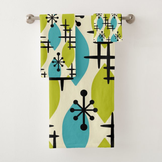 Mid Century Modern Atomic Drops Pattern Bath Towel Set (Insitu)