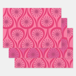 Mid Century Modern Atomic Drops Pattern Hot Pink Wrapping Paper Sheet