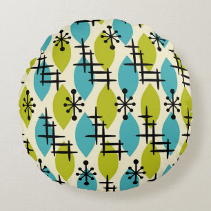 Mid Century Modern Atomic Drops Pattern Round Cushion