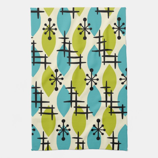 Mid Century Modern Atomic Drops Pattern Tea Towel (Vertical)