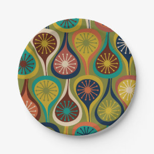 Mid Century Modern Atomic Drops Retro Pattern  Paper Plate