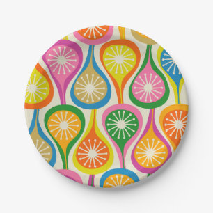 Mid Century Modern Atomic Drops Retro Pattern Paper Plate