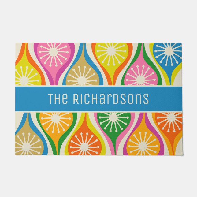 Mid Century Modern Atomic Drops Retro Personalised Doormat (Front)