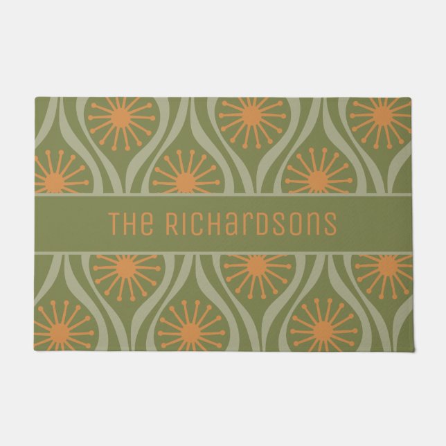 Mid Century Modern Atomic Drops Retro Personalised Doormat (Front)