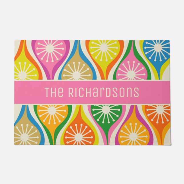 Mid Century Modern Atomic Drops Retro Personalised Doormat (Front)