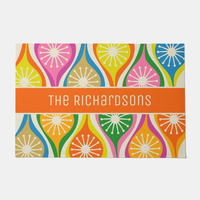 Mid Century Modern Atomic Drops Retro Personalised Doormat (Front)