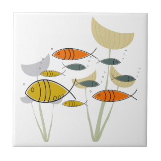 Mid Century Modern Atomic Era Fish Swimming Custom Tile