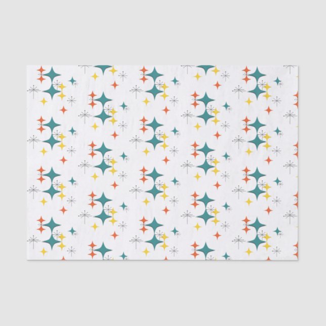 Mid Century Modern Atomic Era Starbursts Turquois Tissue Paper (Front)