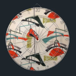 Mid Century Modern Atomic Fabric Dart Board<br><div class="desc">Every day can be a blast from the past with this mid century modern inspired dart board. The design features a replica of a vintage atomic mobile fabric pattern. The background is ecru with blue, orange, green and black modern art shapes. This is the ideal dart board for any dart...</div>