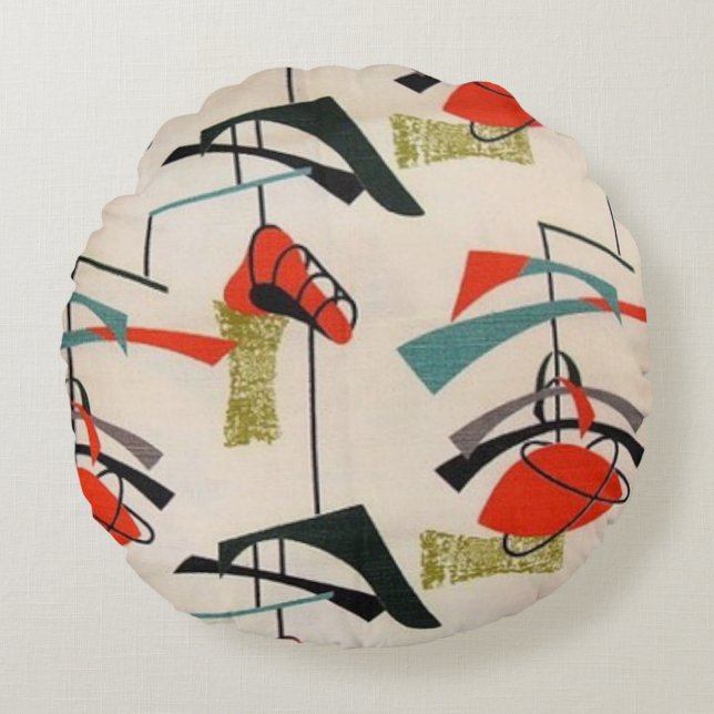 Mid Century Modern Atomic Fabric Round Pillow (Front)