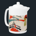 Mid Century Modern Atomic Fabric Teapot<br><div class="desc">Every day can be a blast from the past with this mid century modern inspired teapot. The design features a replica of a vintage atomic mobile fabric pattern. The background is ecru with blue, orange, green and black modern art shapes. This is the ideal light teapot for anyone who likes...</div>