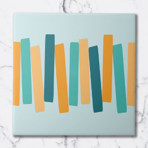 Mid Century Modern Atomic Funky Blocks Aqua Orange Tile
