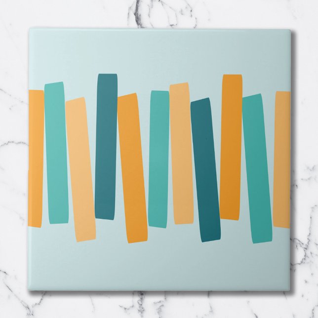 Mid Century Modern Atomic Funky Blocks Aqua Orange Tile (Creator Uploaded)