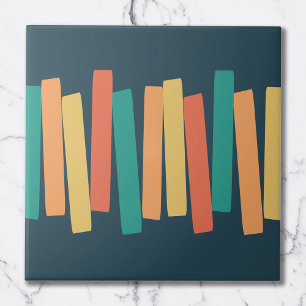Mid Century Modern Atomic Funky Blocks Teal Orange Tile
