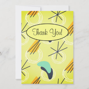 Mid Century Modern Atomic Geometric Olive Green Thank You Card