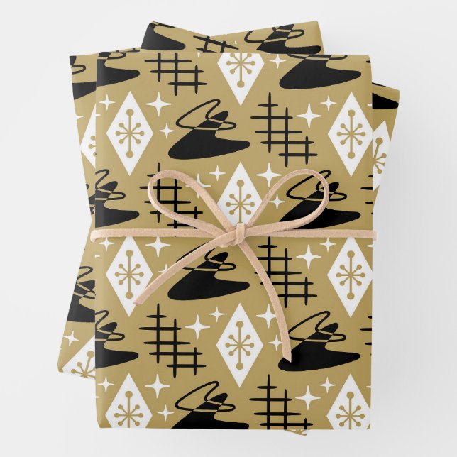 Mid Century Modern Atomic Holliday Pattern Wrapping Paper Sheet (In situ)
