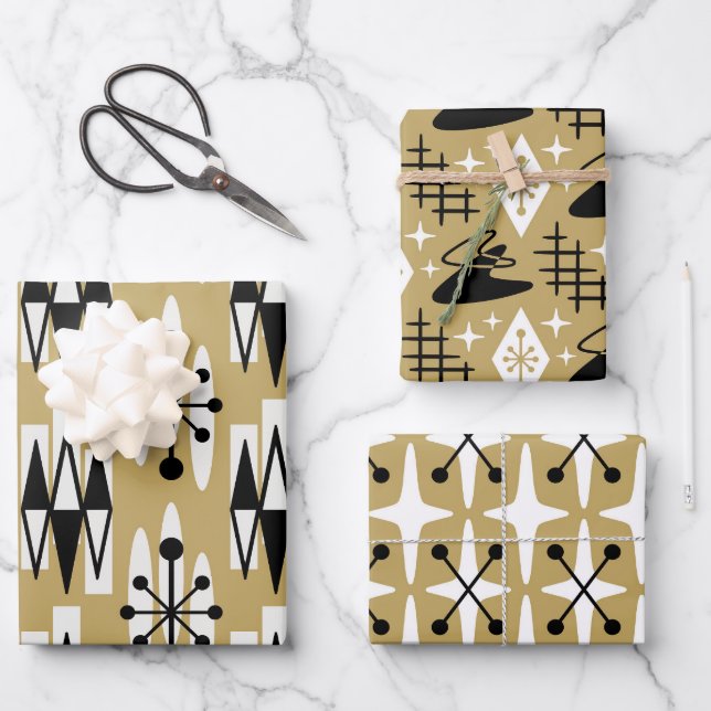 Mid Century Modern Atomic Holliday Pattern Wrapping Paper Sheet (Front)