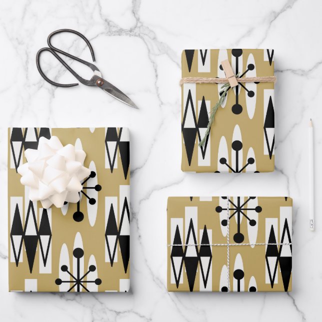 Mid Century Modern Atomic Holliday Pattern Wrapping Paper Sheet (Front)