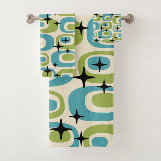 Mid Century Modern Atomic Pattern Bath Towel Set (Insitu)