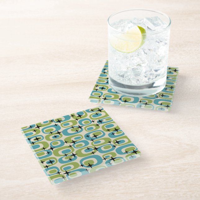 Mid Century Modern Atomic Pattern Glass Coaster (Angled)