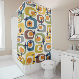Mid Century Modern Atomic Pattern Shower Curtain